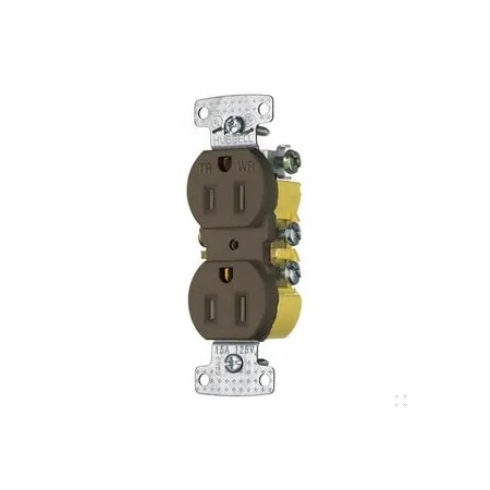 Hubbell Wiring Device-Kellems Straight Blade Receptacle, 5-15R, 15 A, 125V AC, 2 Pole, 3 Wire, Surface Mount, Grounded DR15STRTR