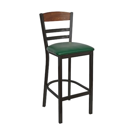 Bfm Seating Barrick Steel Wood Back Bar Stool - Grade 2 Upholstered Seat, Autumn Ash Back - Sand Black Finish 2165BVNS041-AASB