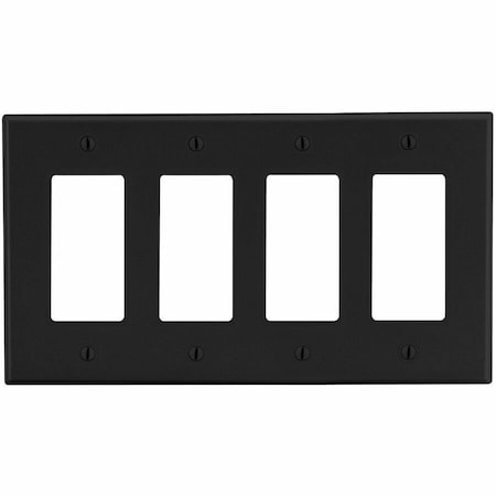 Hubbell Wiring Device-Kellems Wallplate, 4-Gang, 4) Decorator, Black P264BK