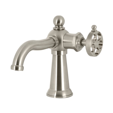 Kingston Brass One-Handle Single-Hole Bathroom Faucet with Knurled Handle and Push Pop-Up Drain, Brushed Nickel KS3548RKZ
