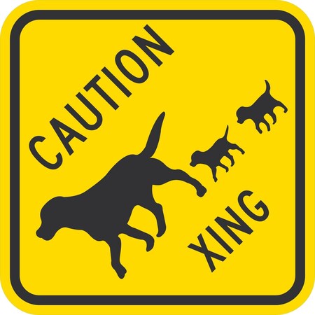 Lyle Caution Dog & Puppies Crossing (W/Graphic), 12x12, Diamond Grade, Yellow G-1953-DG_12x12