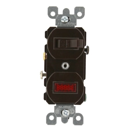 Leviton Duplex Style Single-Pole/Neon Pilot Combination Switch, 15 Amp, 120 Volt, Brown 5226
