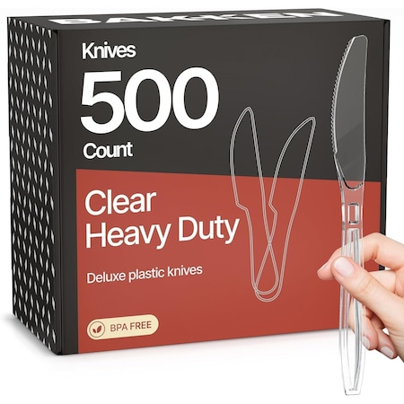 Bakkenmaster Disposable Cutlery Set Heavy-Duty BPA-Free Plastic Knives, Reusable and Heat-Resistant, 500PK BK-500CK