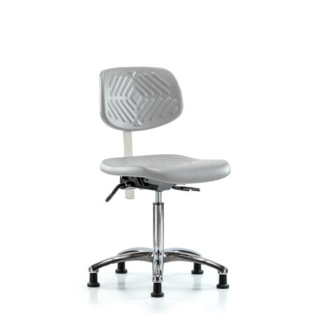 Blue Ridge Ergonomics Class 10 Poly Clean Room Chair-Medium Bench Height with Stationary Glides in Gray Poly NCR-PMBCH-CR-T0-A0-NF-RG-GRY