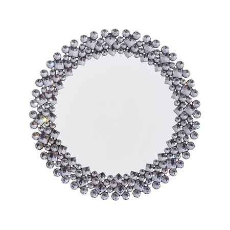Homeroots 20" Silver Round Faux Crystal Bling Framed Accent Mirror 635512