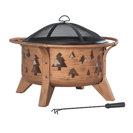 Sunjoy 30 in. Tree Motif Round Wood Burning Firepit A301027000