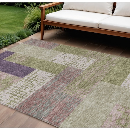 Homeroots 9' X 12' Green Purple And Pink Geometric Washable Indoor Outdoor Area Rug 612416