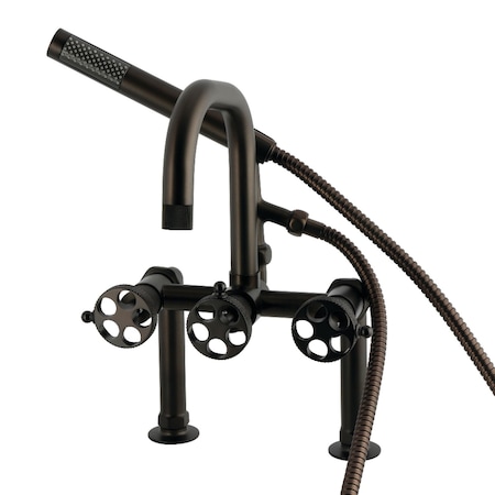Kingston Brass 7" Center Deck-Mount Clawfoot Tub Faucet with Knurled Handle and Hand Shower, Oil Rubbed Bronze AE6005RKX