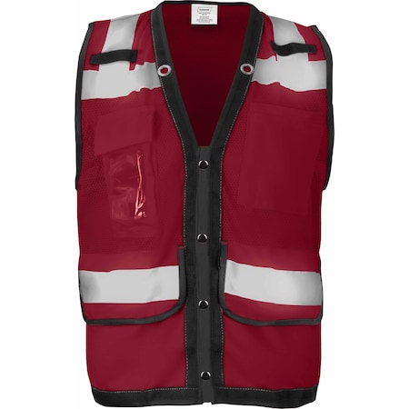 Ironwear Hi-Vis Safety Vest XL Class 2 , Snap Button 8 Pockets, ID Window 1279-RS-RD-CID-XL