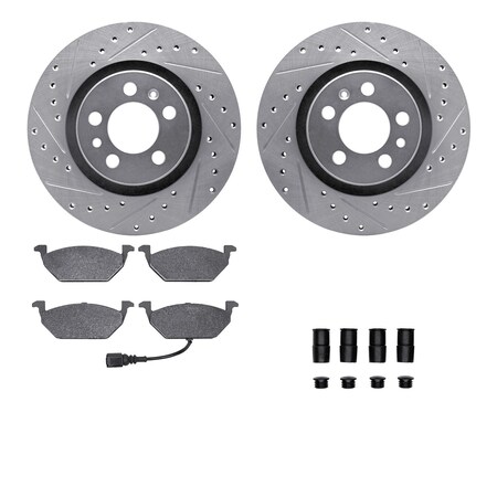 Dynamic Friction Co DFC Rotors-Drilled & Slotted-Silver w/ EURO 5000 Ceramic Brake Pads Incl Hdw 7612-74018