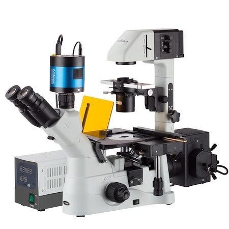 Amscope IN480 Inverted Epi-fluorescence Trinocular Compound Microscope 40X-1200X w/20MP USB 3.0 Cooled C-mo IN480TB-FL-MF2003C