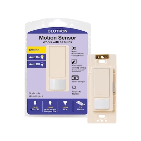 Lutron Maestro 2 amps Single Pole Motion Sensor Smart-Enabled Light Switch Almond, White MS-OPS2H-LA