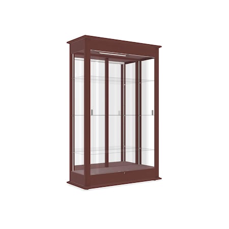 Ghent Varsity Wood Display Case, Lighted, Cordovan Oak, Mirror Back, 77''H x 48''W x 18''D 691K-MB-C