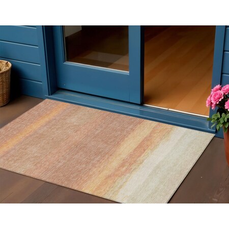 Homeroots 3' X 5' Salmon Striped Washable Indoor Outdoor Area Rug 608509