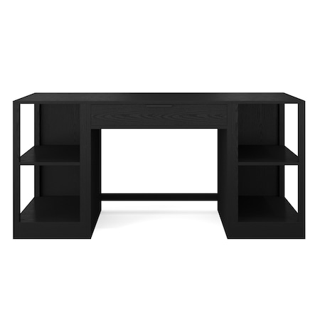 Martha Stewart Kayden Single-Drawer Desk w/Dual 2 Tier Shelves in Black w/Oil Rubbed Bronze Hardware KHO-23042-TBSF2-BK-BK-MS