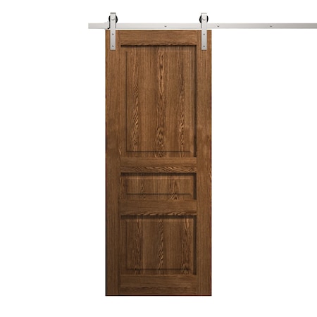 Sartodoors Modern Barn Door 18 x 80 inches, Ego 5012 Cognac Oak Veneer, 6.6FT Silver Rail Track Heavy Hardwar EGO5012BD-S-DKO-18