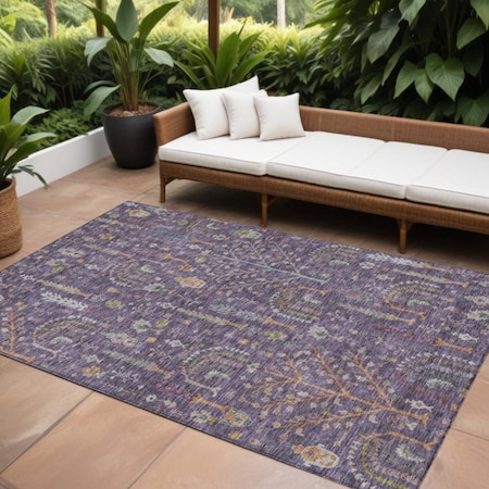 Homeroots 9' X 12' Eggplant Terra Cotta And Green Floral Washable Indoor Outdoor Area Rug 605269
