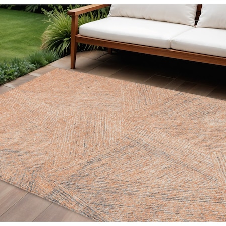 Homeroots 10' X 14' Peach Blue And Ivory Abstract Washable Indoor Outdoor Area Rug 597039