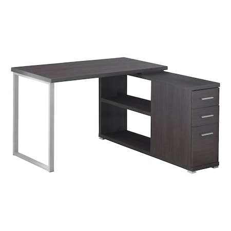 Homeroots 47" Gray and Silver L Shape Computer Desk With Three Drawers 333380