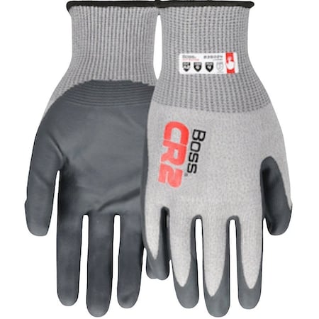 Boss CR2 Cut-Resistant Gloves, M, Elastic Knit Wrist Cuff, Nitrile Coating, Nylon, Gray B35024-M