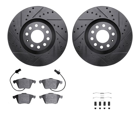 Dynamic Friction Co DFC Rotors-Drilled & Slotted-Black w/ 5000 Advanced Brake Pads Incl Hdw 8512-73041