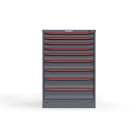 Strong Hold 9 drawer cabinet - (4x 2ft, 1x 3ft, 2x 4ft, 2x 5ft) - Red accents - Keyed Alike S3044-PPAAS-0901DS