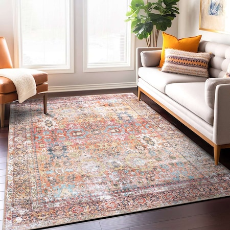 World Rug Gallery Transitional Distressed Machine Washable Non Slip Area Rug 5 ft x 7 ft Multi 6030MULTI5X7