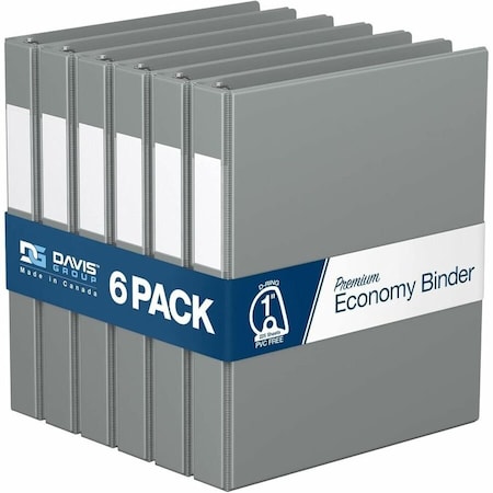 Davis Group Premium Economy, Angle D Ring, Binder, (Grey, 1"), PK6 2301-07-06