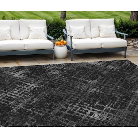Homeroots 8' X 10' Charcoal Gray And Silver Geometric Washable Indoor Outdoor Area Rug 588295