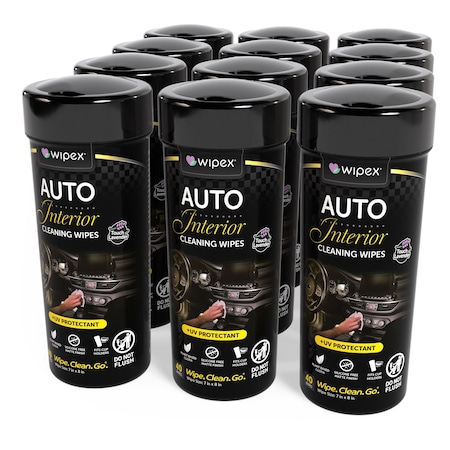 Wipex Auto Interior Natural Cleaning Wipes 40ct Canisters, 480 Plant-Based Wipes with UV Protection, 12PK WX72104AUL-12