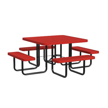 Leisure Craft Square Picnic Table, Red, Surface Mount, 46 in T46SQSM-RED