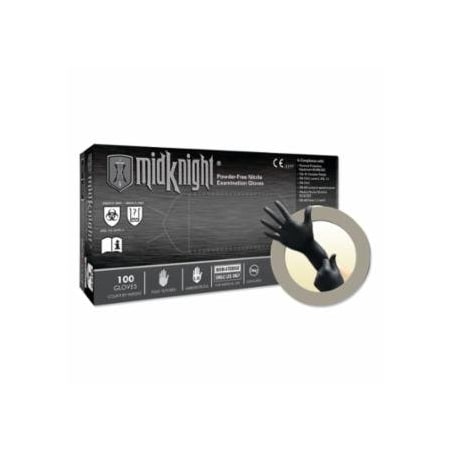 Ansell MidKnight MK-296 Disposable Nitrile Gloves, 4.7 mil Palm, 5.5 mil Fingers, Medium, Black, 100PK 748-MK-296-M
