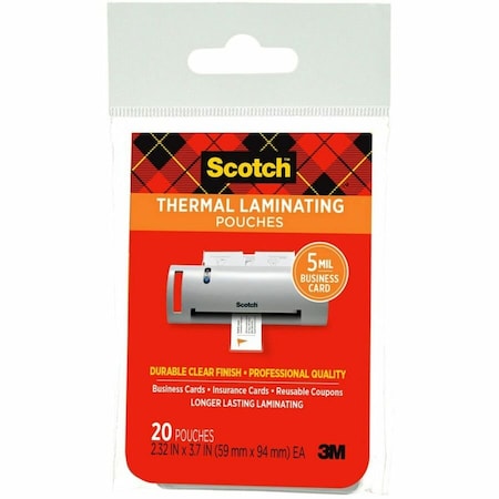 3M Scotch Business Card Size Thermal Laminating Pouches, 5 mil, 3 3/4 x 2 3/8, 20/Pack TP585120