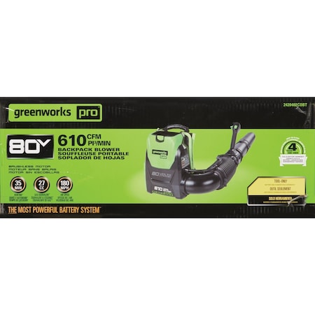 Greenworks 80V 690 CFM 165 MPH Dual-Port Backpack Blower with, 2 4.0 Ah Batteries & Charger 2421402CO