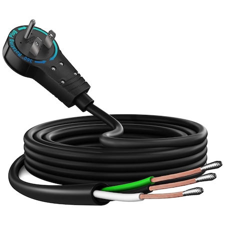 Maximm 15ft 14AWG 3-Prong Pigtail Open End Replacement Power Cord, 360 degrees Flat Plug, Black ADW-360-CWR15-14B0