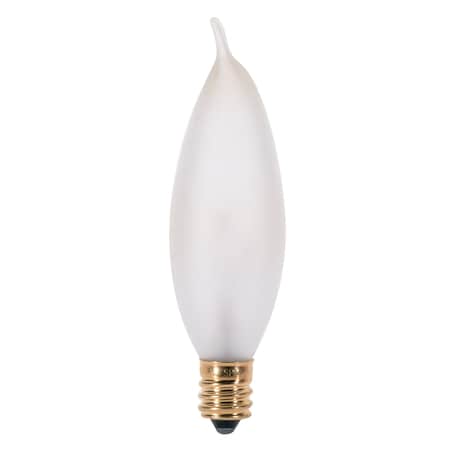 Satco 15W CA8 Incandescent, Frost, 1500 Avg. Hrs, 95 Lu, Candelabra base, 120V, 2-Card S3777