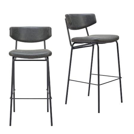 Homeroots Set of Two 26" Black Faux Leather and Steel Low Back Counter Height Bar Chairs, 2PK 555734