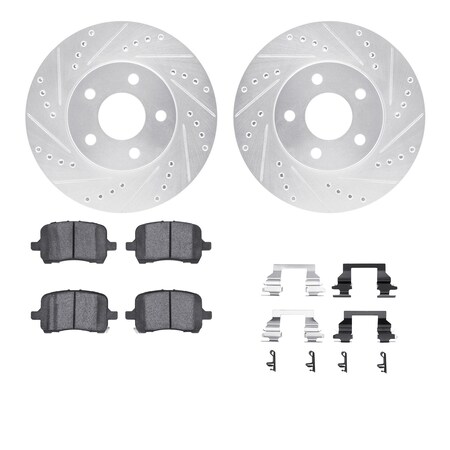 Dynamic Friction Co DFC Rotors-Drilled & Slotted-Silver w/ EURO 5000 Ceramic Brake Pads Incl Hdw 7612-47004