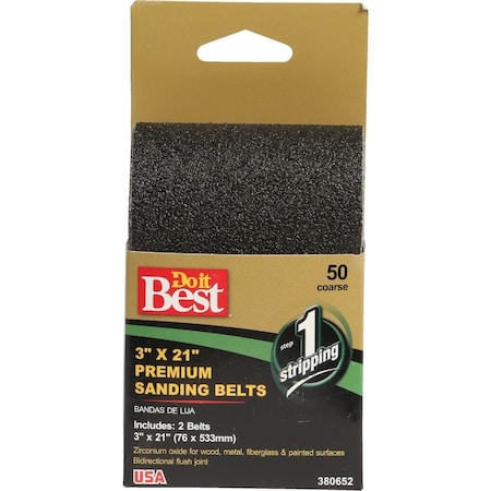 Do It Best 3''x21'' 80 Grit Hvy Dty Premium Sanding Belt, 2PK 380644GA