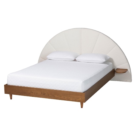Baxton Studio Bernice Japandi Cream Boucle and Walnut Brown Wood King Bed 257-14060-ZORO