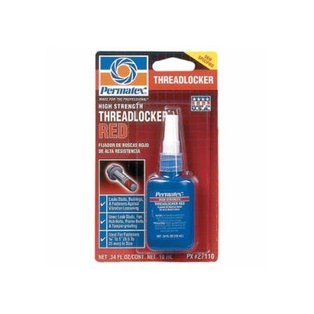 Permatex High Strength Red Threadlocker, 10 mL, 1/4 in to 3/4 in Thread 230-27110