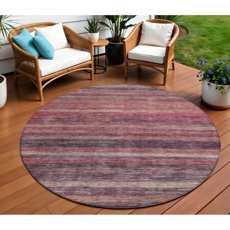 Homeroots 8' Rust And Blush Round Striped Washable Indoor Outdoor Area Rug 615850
