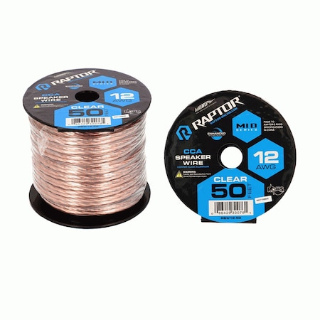 Raptor 50 Feet Audio Stereo Speaker Wire Cable 12-Gauge-Clear RSW12-50
