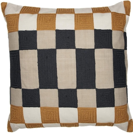 Homeroots 20" Beige Ivory And Navy Blue Check Throw Pillow Cover 714219