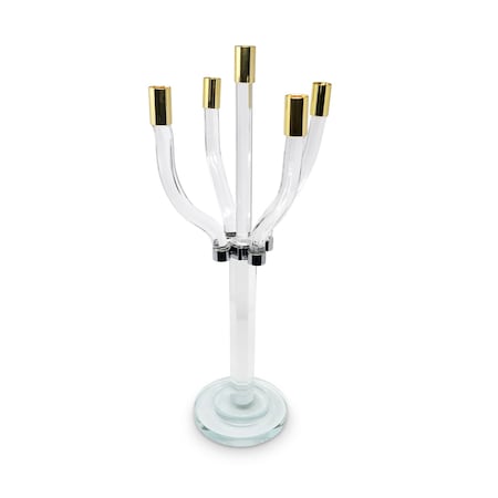 Homeroots 20" Clear Gold And Silver Crystal Tabletop Candelabra Candle Holder 590250