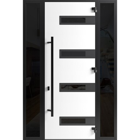Vdomdoors Front Exterior Prehung Steel Door Ronex0131 Grey 96 2 Sidelight Exterior Windows Sidelites Entry RONEX0131EXD-GRE-W12+36+12xH96-LH-I