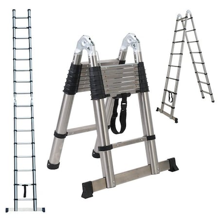 Edendirect 16.5 ft. One-Button Retraction Stainless Steel Telescoping Extension Ladder, 2-Triangle Stabilizers IR-763967987295