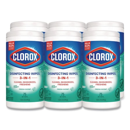 Clorox Disinfecting Wipes, Bleach Free Cleaning Wipes, 1-Ply, 7 x 8, Fresh Scent, White, 75 Wipes, 6PK CLO 01656