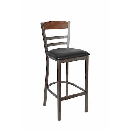 Bfm Seating Barrick Steel Wood Back Bar Stool - Quick Ship Black Vinyl Seat, Autumn Ash Back - Clear Coat Finish 2165BBLV-AACL