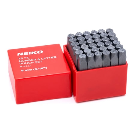 Neiko Number and Letter Punch Set with Heat-Treated Steel Punches, 5/16", 8MM Shaft, 36 Pc Stamp Set 02625A